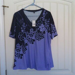 NWT Purple Floral Top V-Neck 2XL (K656)